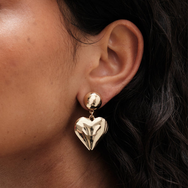 Mood Gold Polished Puffed Heart Drop Earrings