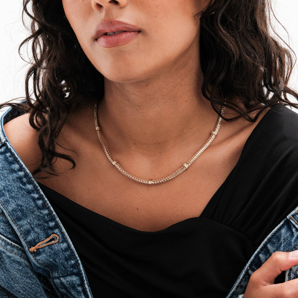 Mood Gold Flat Cobra Station Chain Necklace