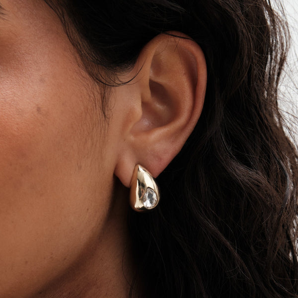 Mood Gold Crystal Pear Dome Hoop Earrings