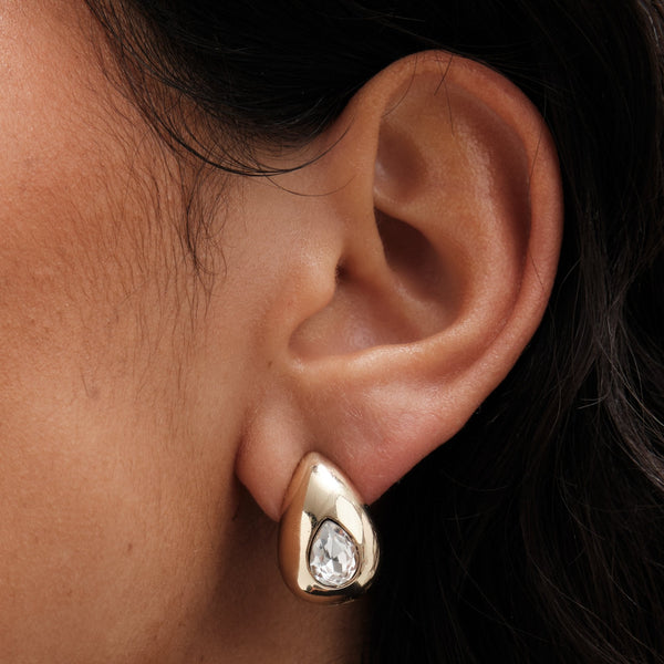 Mood Gold Crystal Pear Dome Hoop Earrings