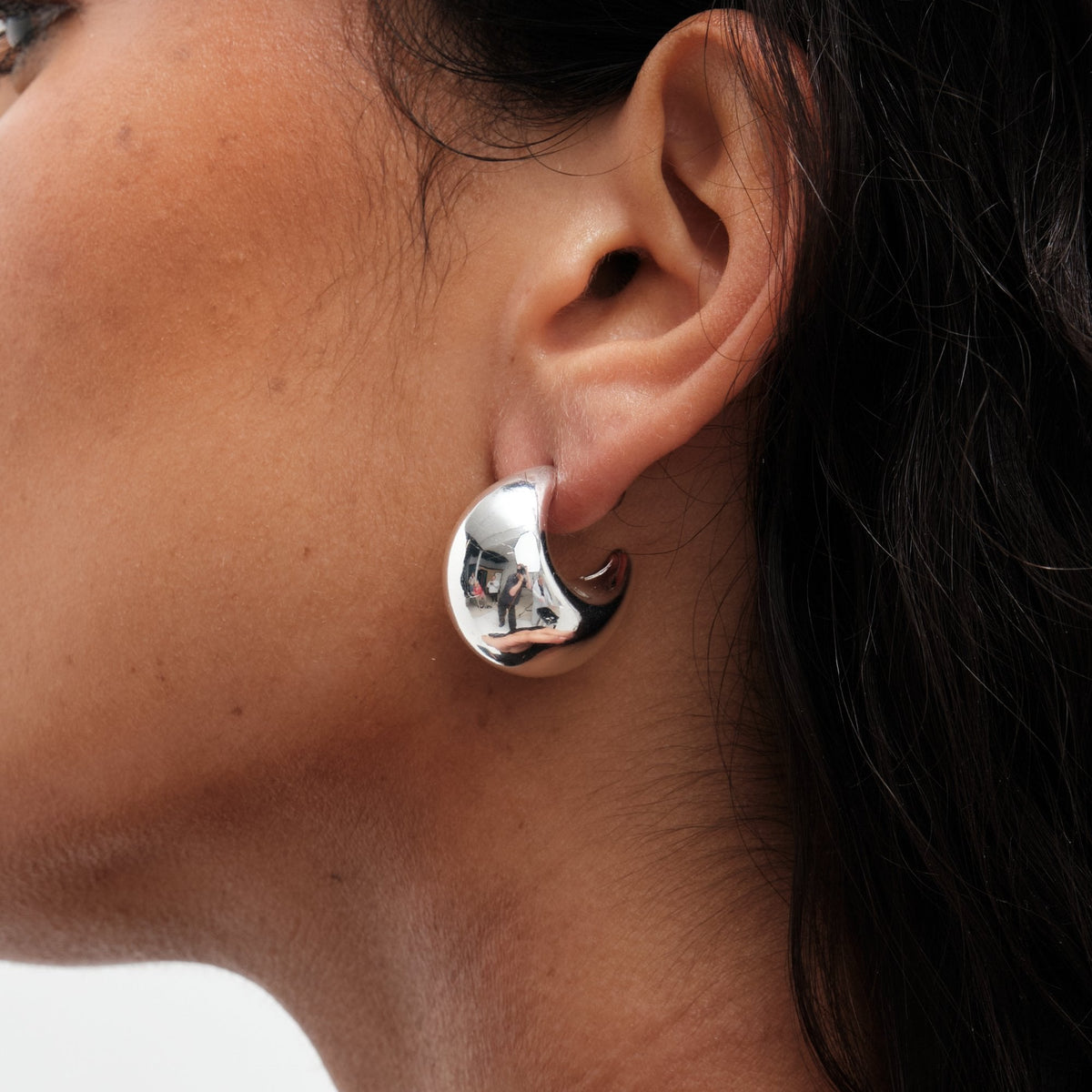 Mood Silver Polished Dome Hoop Earrings