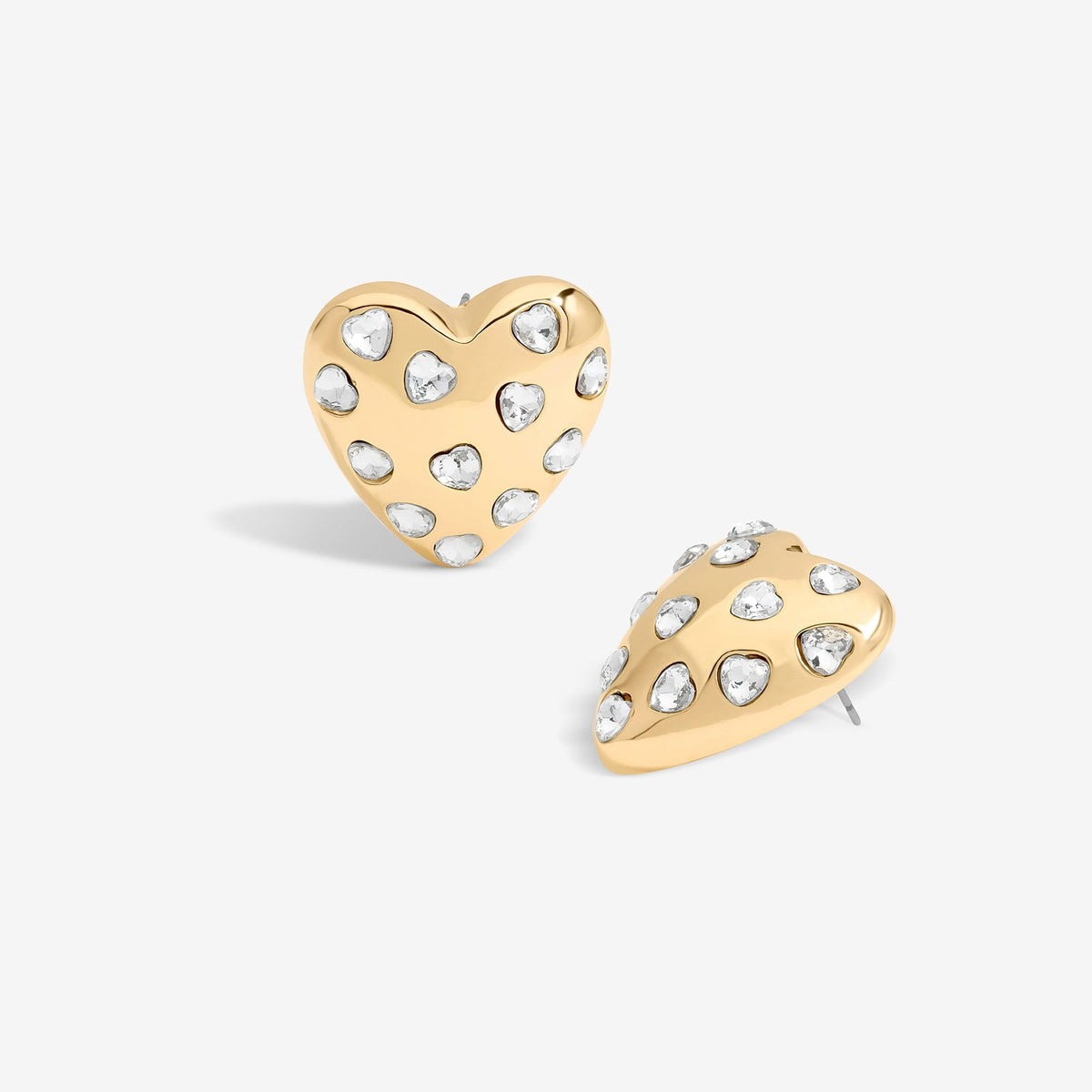 Mood Gold Crystal Puffed Heart Statement Stud Earrings