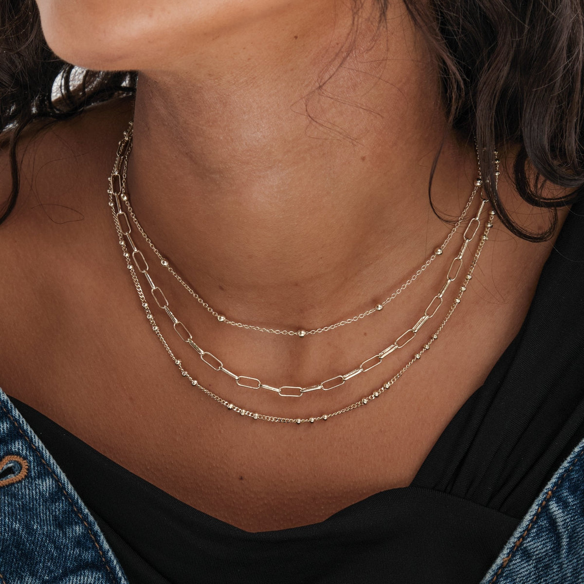 Mood Gold Polished Ball Fine Chain Necklaces - Pack of 3