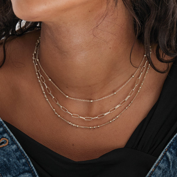 Mood Gold Polished Ball Fine Chain Necklaces - Pack of 3