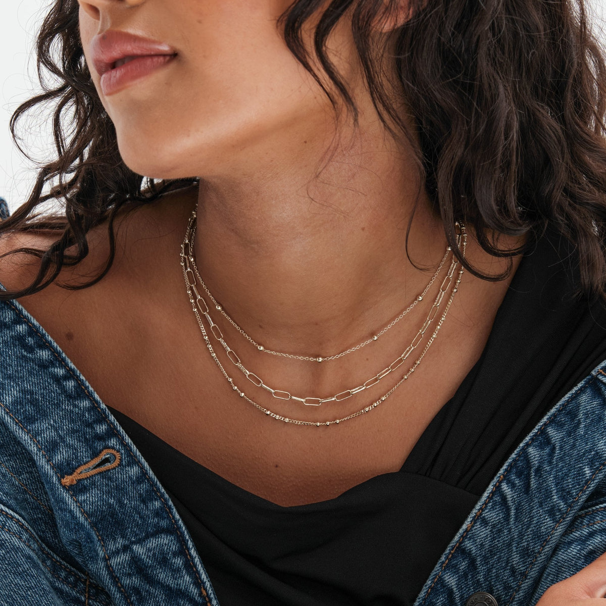 Mood Gold Polished Ball Fine Chain Necklaces - Pack of 3
