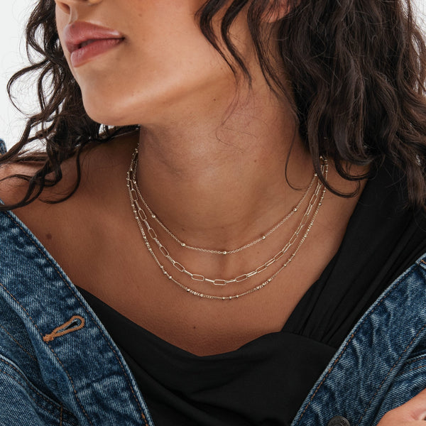 Mood Gold Polished Ball Fine Chain Necklaces - Pack of 3