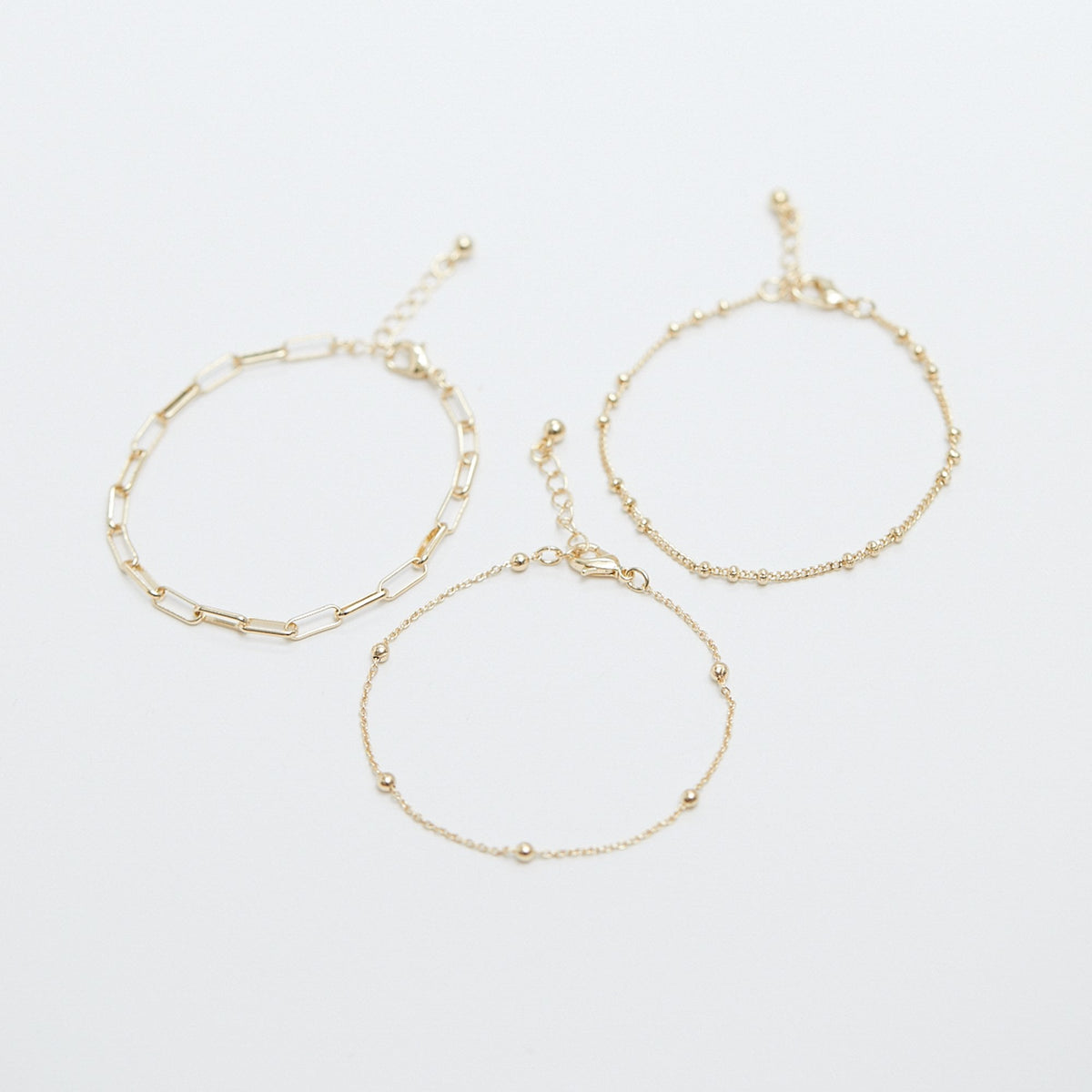 Mood Gold Polished Ball Fine Chain Bracelets - Pack of 3