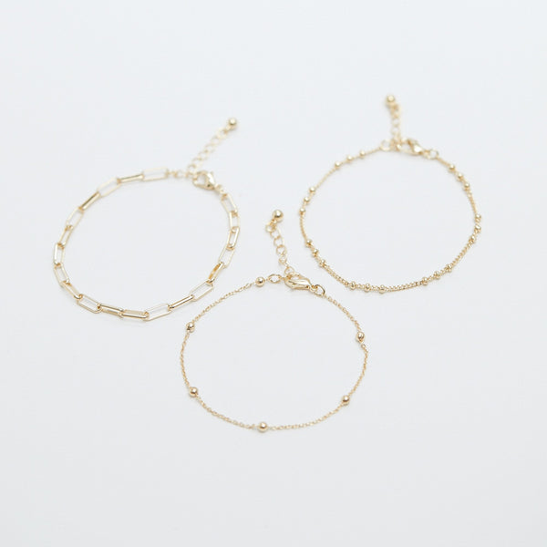 Mood Gold Polished Ball Fine Chain Bracelets - Pack of 3