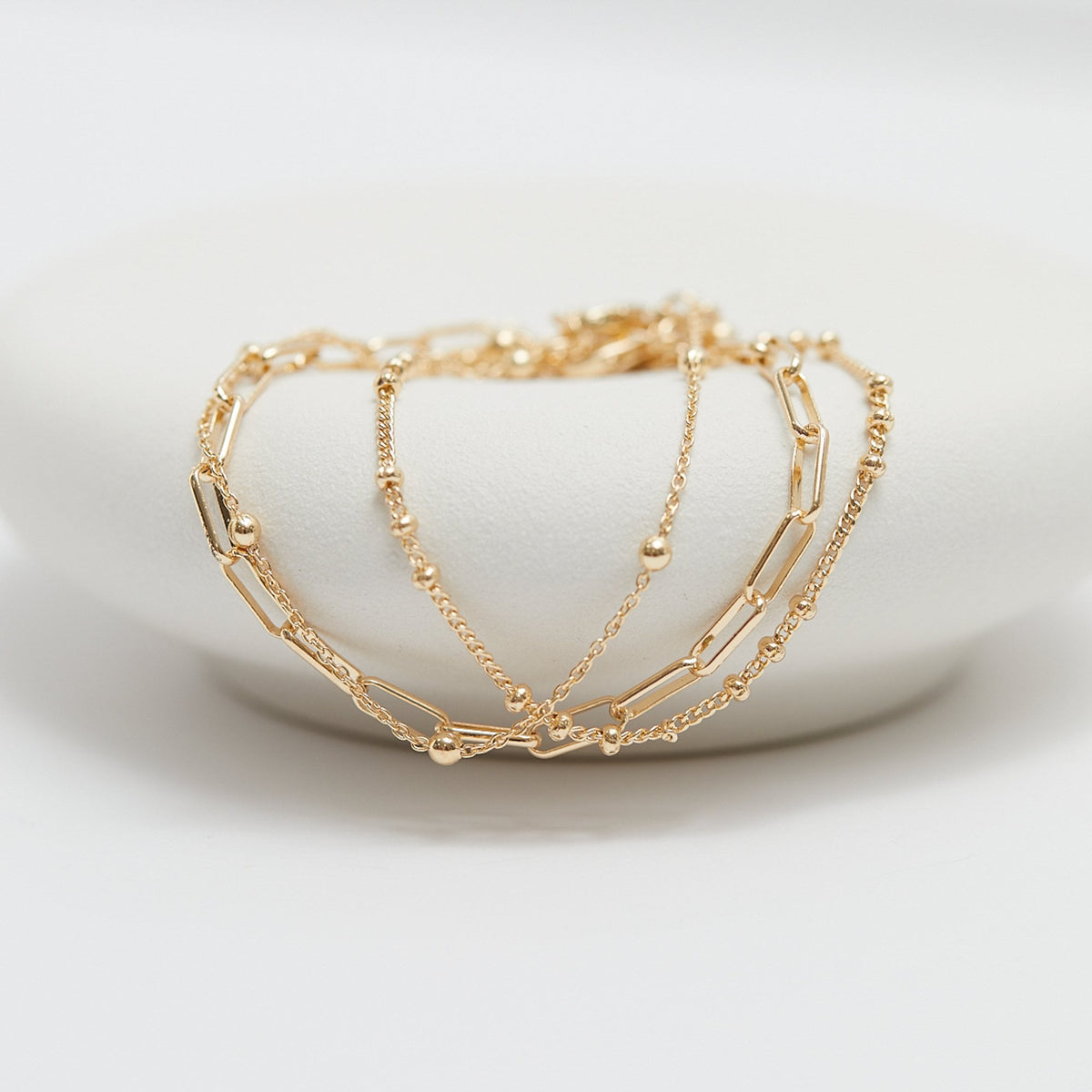 Mood Gold Polished Ball Fine Chain Bracelets - Pack of 3