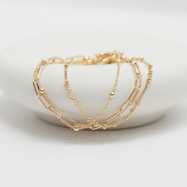 Mood Gold Polished Ball Fine Chain Bracelets - Pack of 3