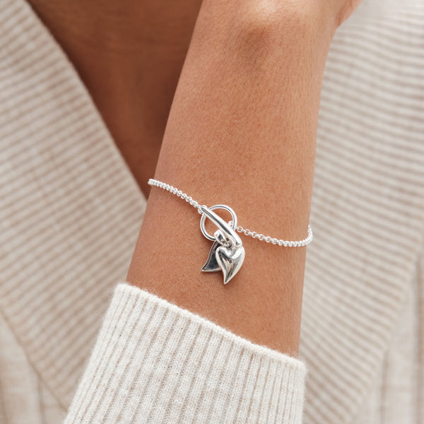Simply Silver Sterling Silver 925 Heart Charm T Bar Bracelet