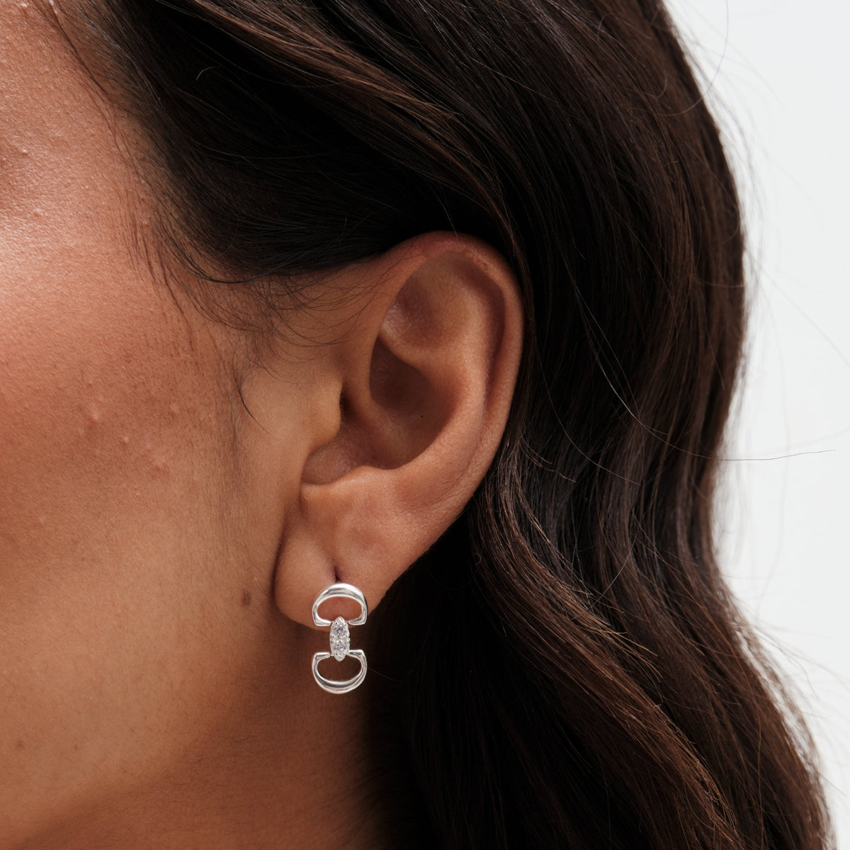 Simply Silver Sterling Silver 925 Polished and Cubic Zirconia Snaffle Drop Earrings