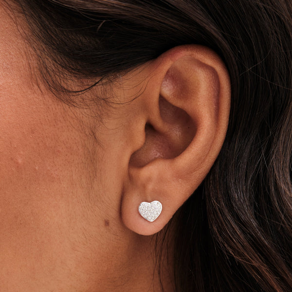 Simply Silver Sterling Silver 925 Pave Heart Stud Earrings