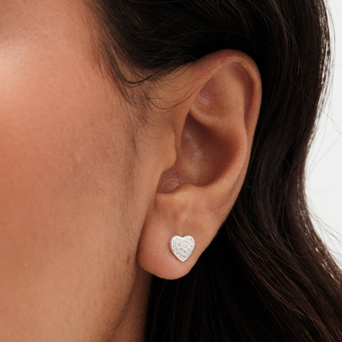 Simply Silver Sterling Silver 925 Pave Heart Stud Earrings