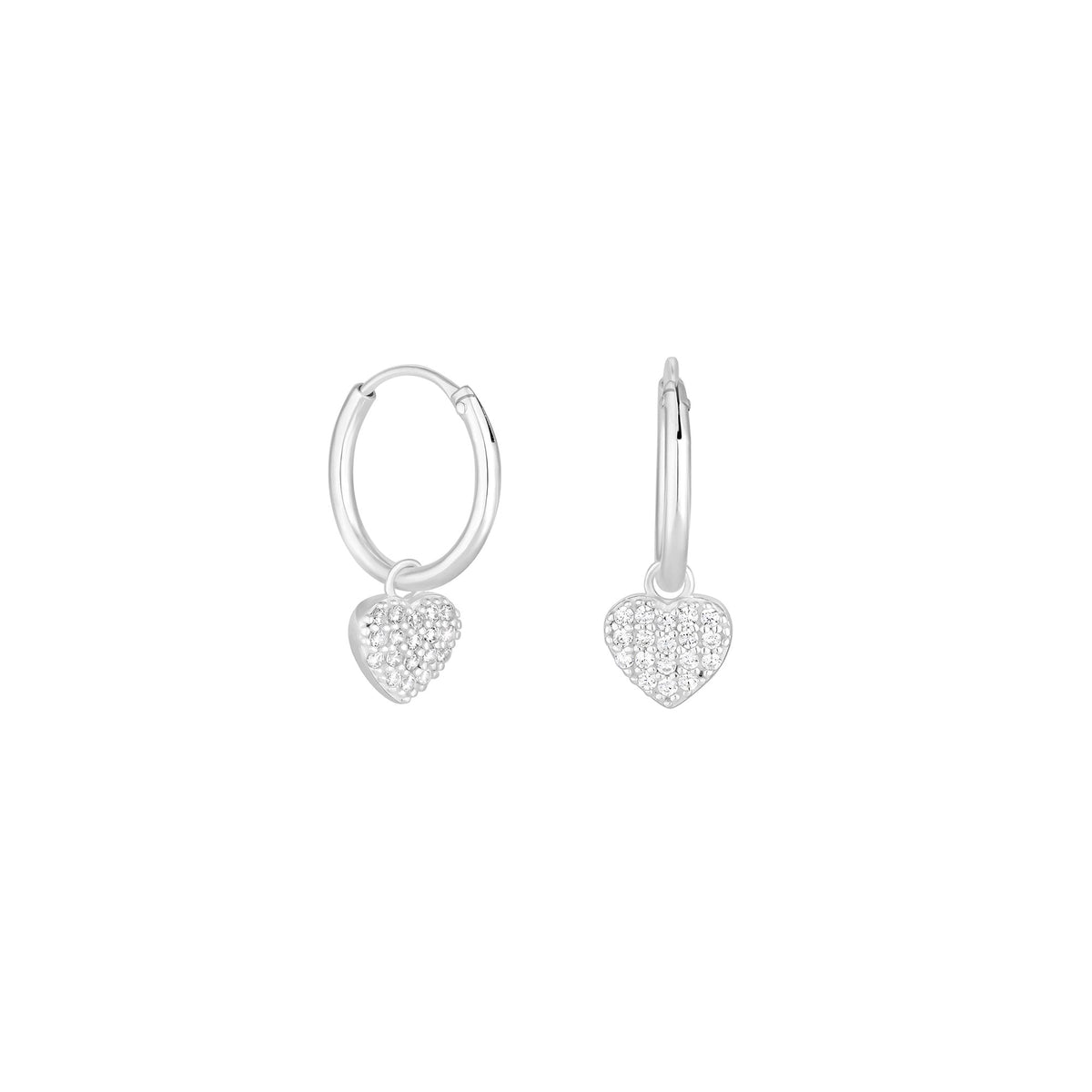 Simply Silver Sterling Silver 925 Cubic Zirconia Pave Heart Charm Hoop Earrings