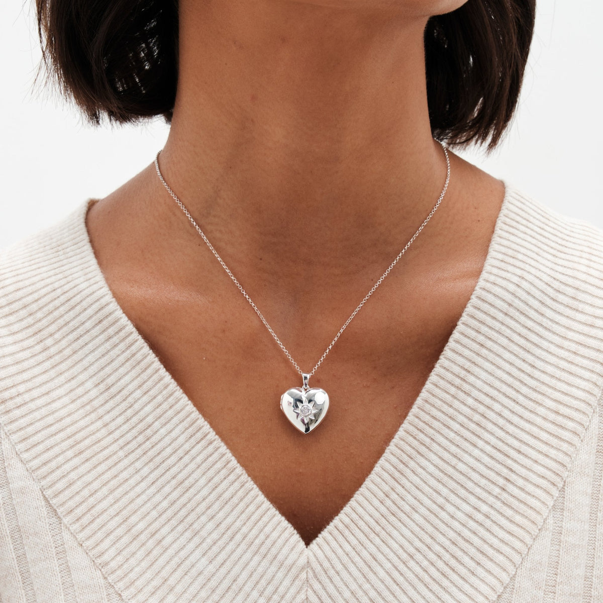 Simply Silver Sterling Silver 925 Cubic Zirconia Heart Locket Necklace
