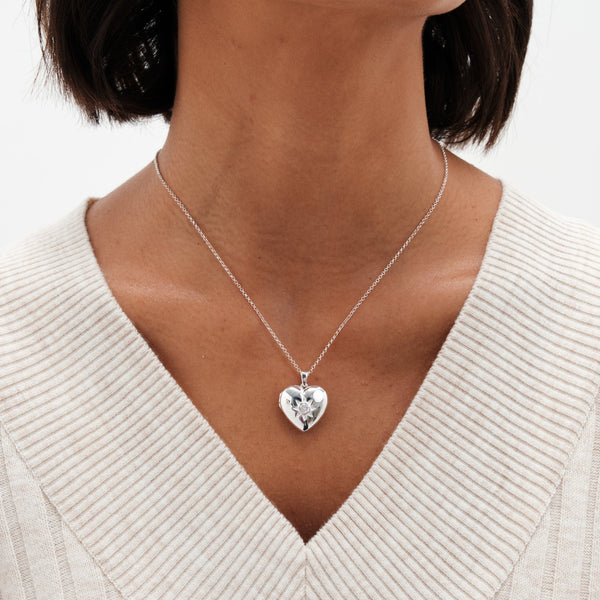 Simply Silver Sterling Silver 925 Cubic Zirconia Heart Locket Necklace