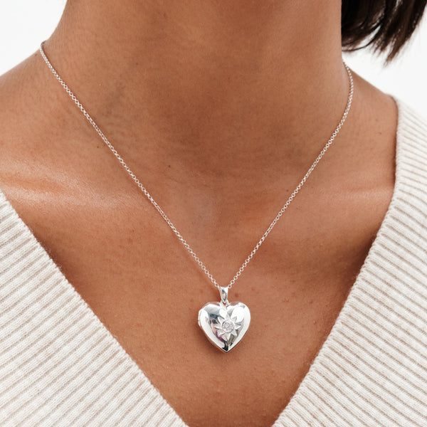 Simply Silver Sterling Silver 925 Cubic Zirconia Heart Locket Necklace