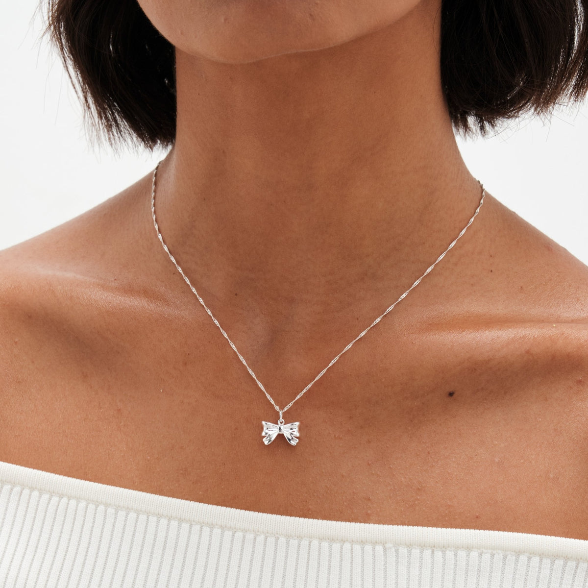 Simply Silver Sterling Silver 925 Polished Bow Pendant Necklace