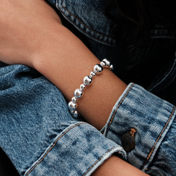 Mood Silver Polished Orb T-Bar Bracelet