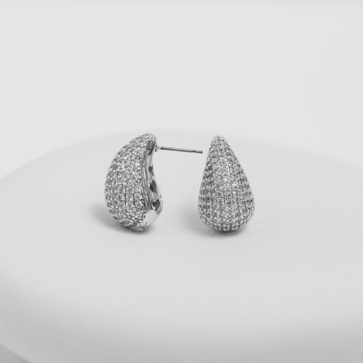 Jon Richard Rhodium Plated Cubic Zirconia Dome Earrings