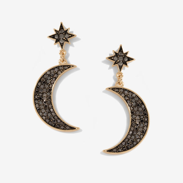 Mood Gold Black Star And Moon Drop Earrings