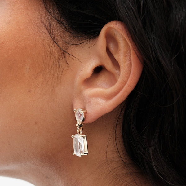 Mood Gold Crystal Double Stone Drop Earrings