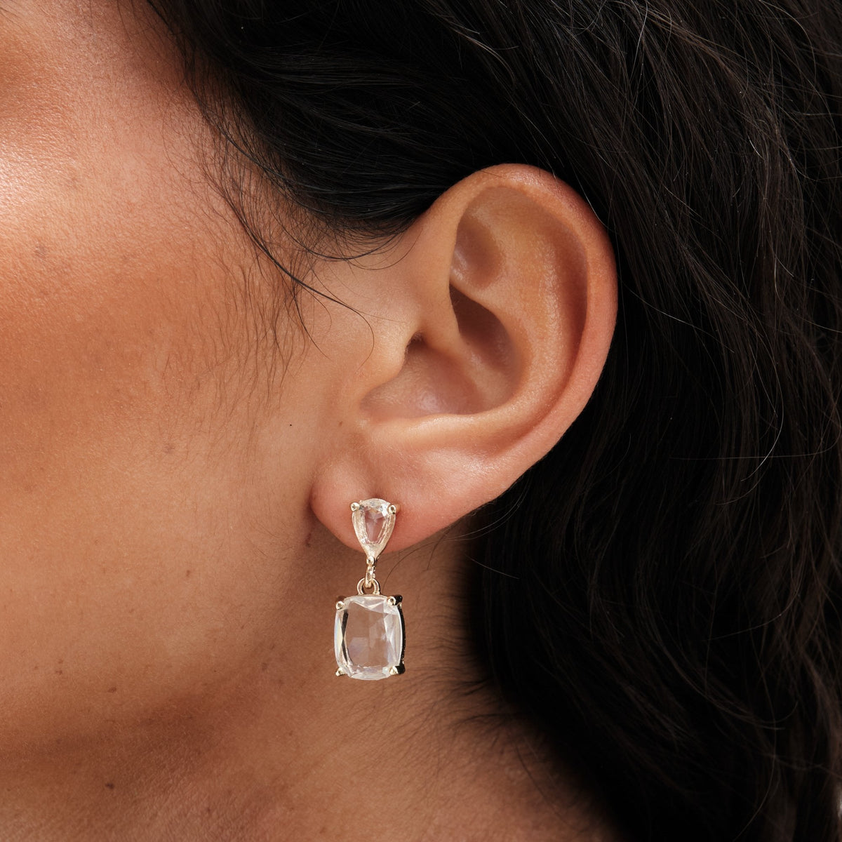Mood Gold Crystal Double Stone Drop Earrings