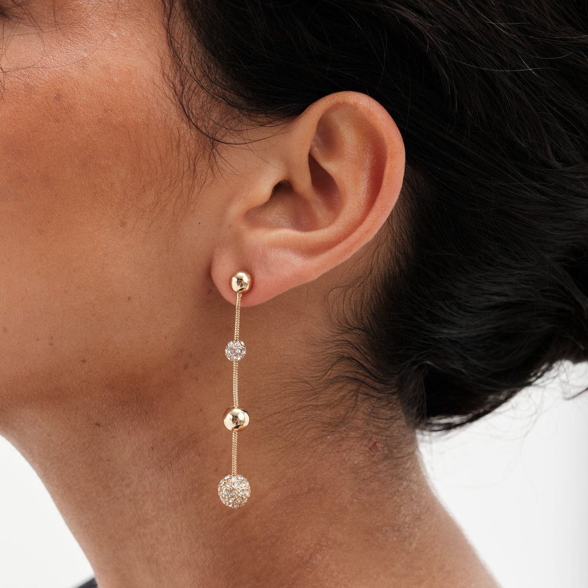 Mood Gold Crystal Linear Ball Drop Earrings