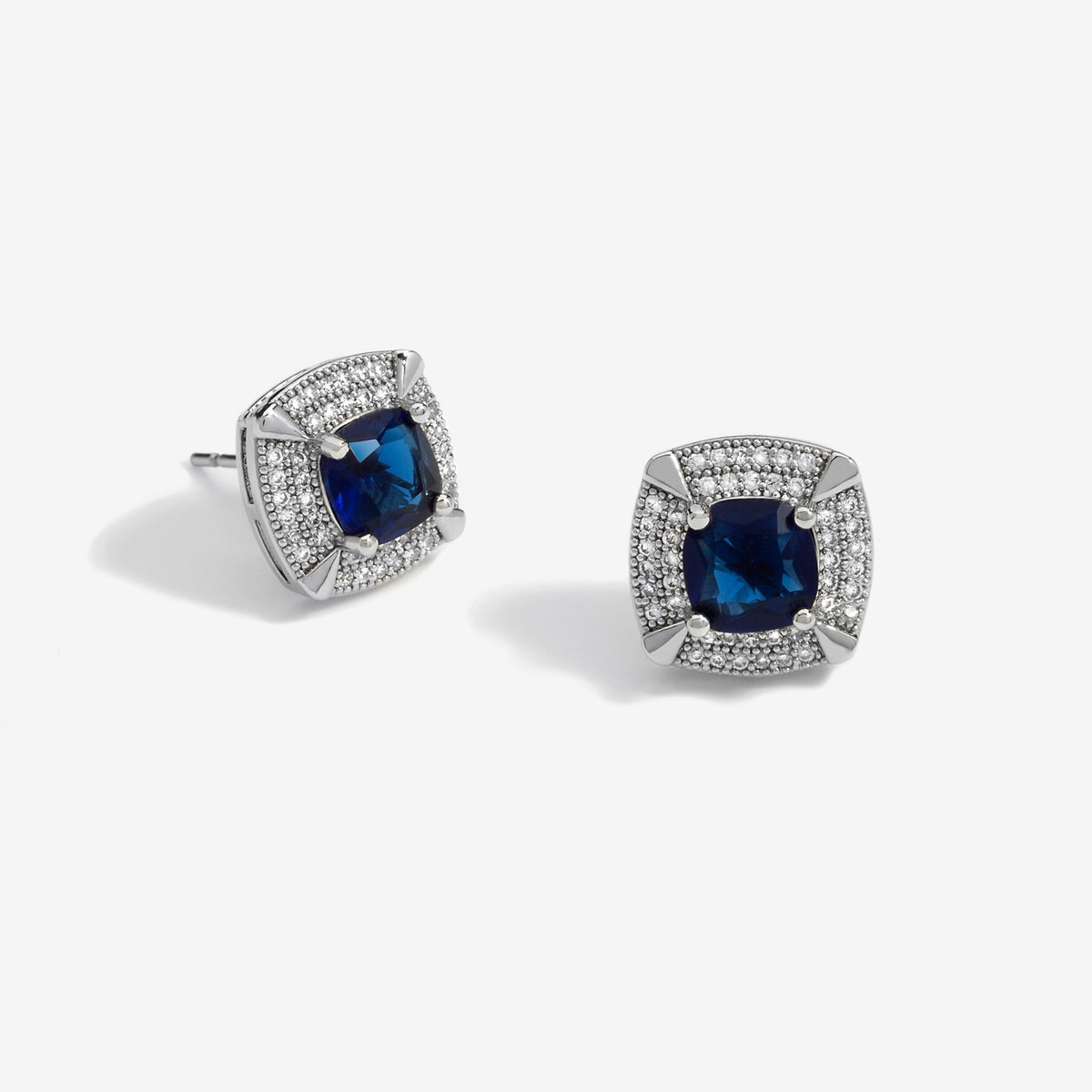 Jon Richard Rhodium Plated Sapphire Stud Earrings - Gift Boxed