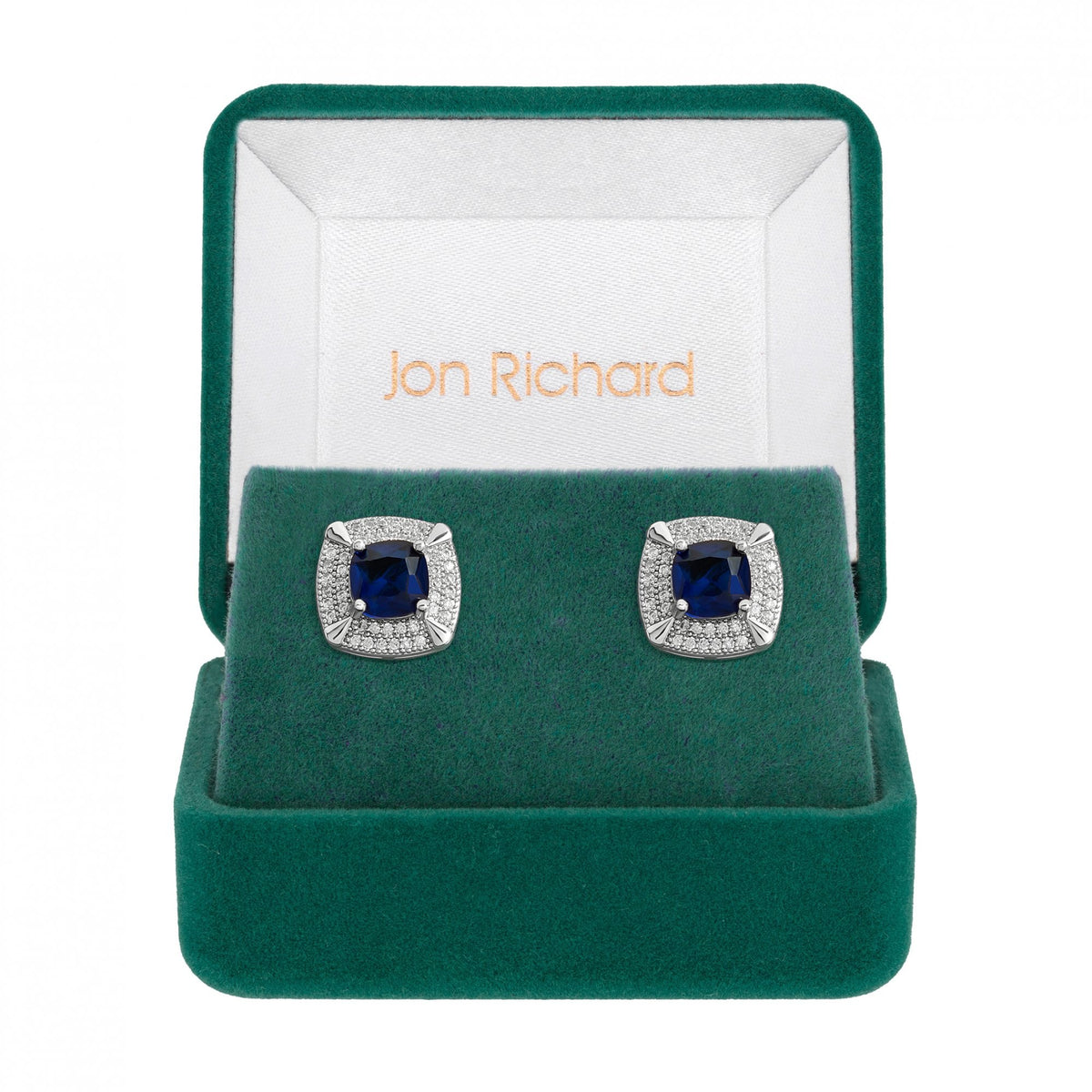 Jon Richard Rhodium Plated Sapphire Stud Earrings - Gift Boxed