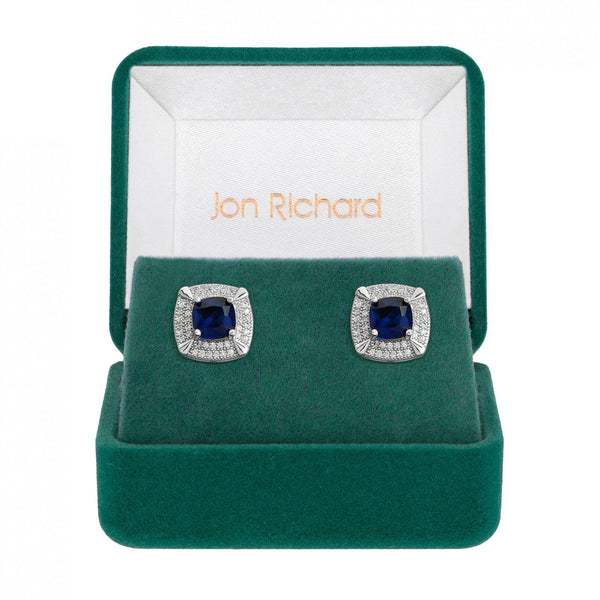 Jon Richard Rhodium Plated Sapphire Stud Earrings - Gift Boxed