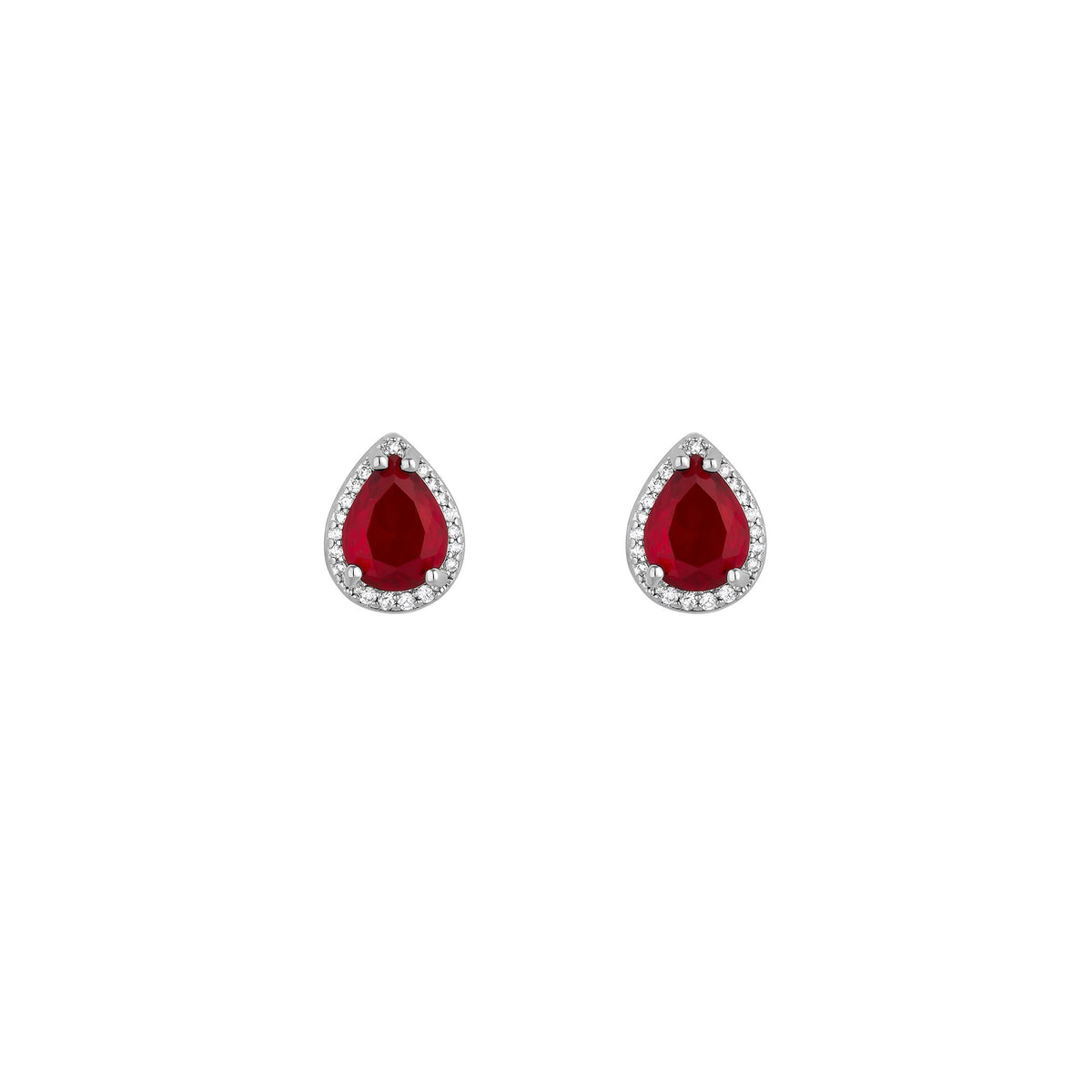 Jon Richard Rhodium Plated Red Peardrop Stud Earrings