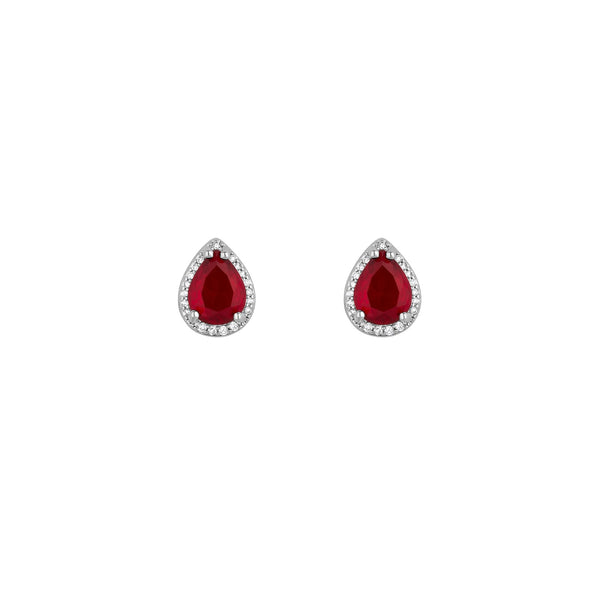 Jon Richard Rhodium Plated Red Peardrop Stud Earrings