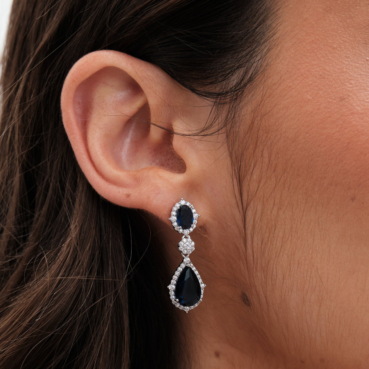 Jon Richard Silver Plated Sapphire Pear Drop Earrings