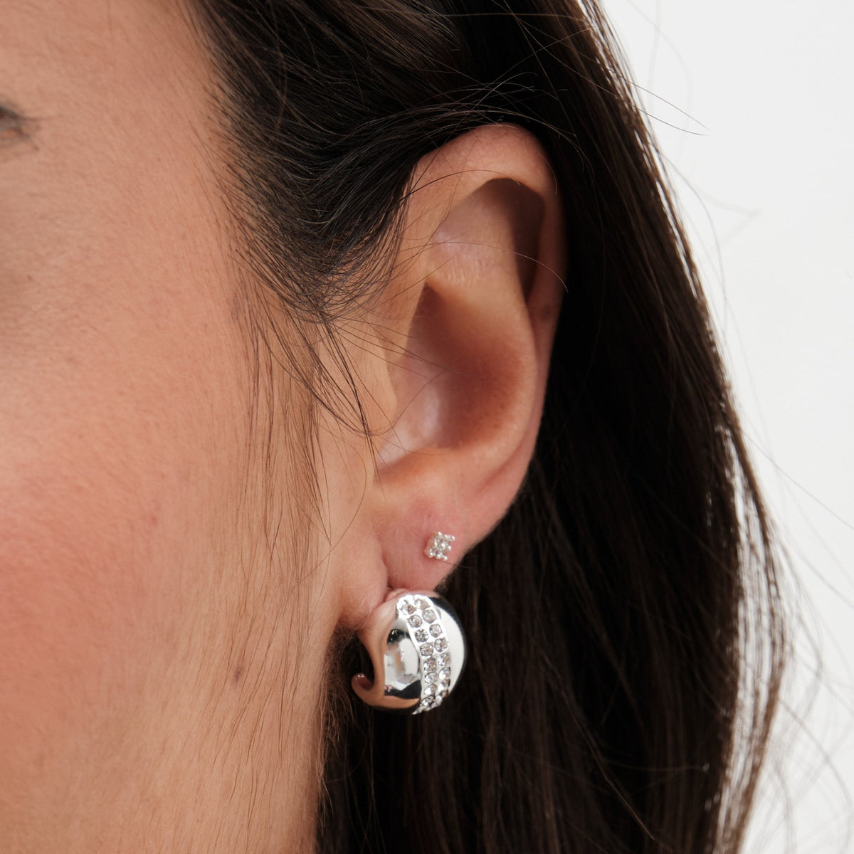Jon Richard Silver Plated Polished Crystal Dome Stud Earrings