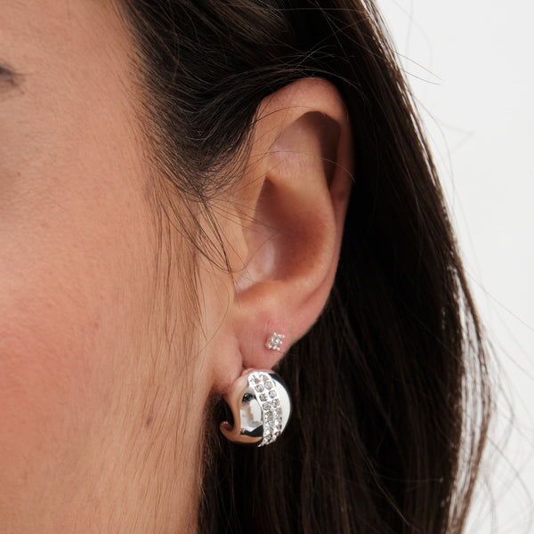 Jon Richard Silver Plated Polished Crystal Dome Stud Earrings