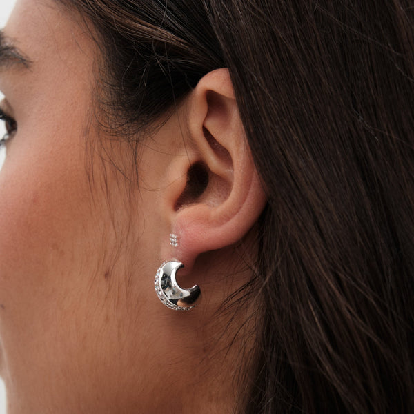 Jon Richard Silver Plated Polished Crystal Dome Stud Earrings