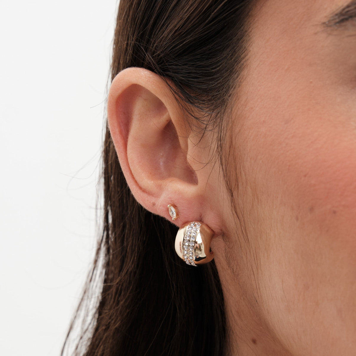 Jon Richard Gold Polished Crystal Dome Stud Earrings