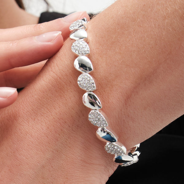 Jon Richard Silver Plated Polished And Pave Stretch Bracelet