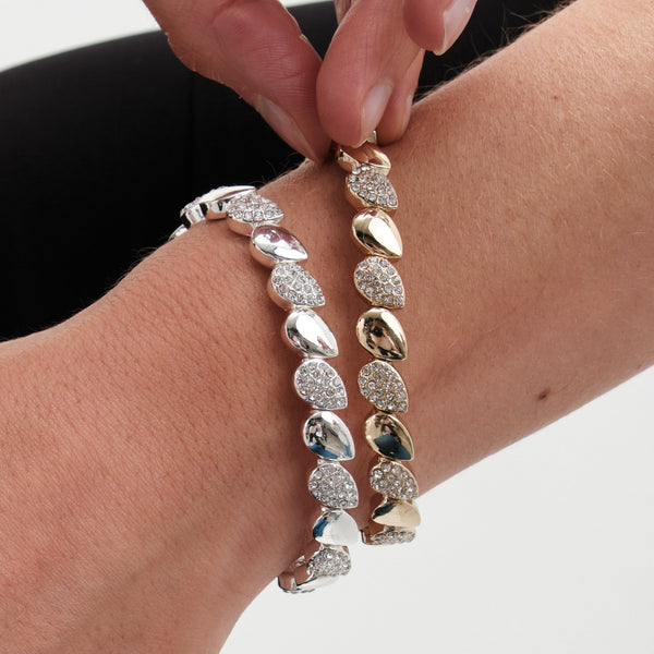 Jon Richard Silver Plated Polished And Pave Stretch Bracelet