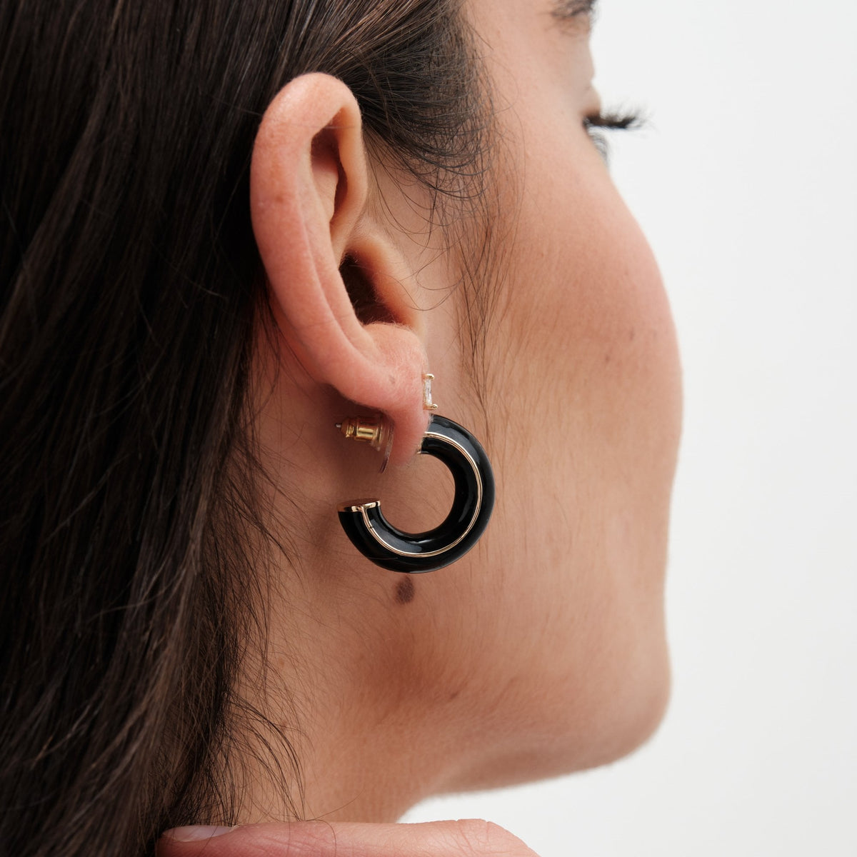 Jon Richard Gold Plated and Jet Hoop Earrings