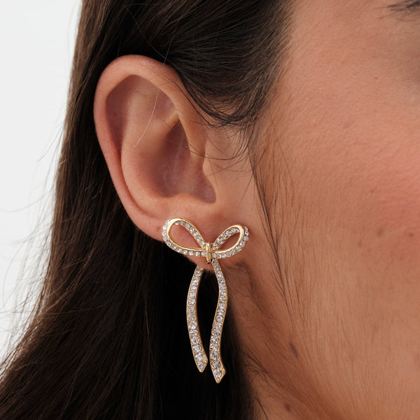 Jon Richard Gold Plated Pave Bow Statement Earrings