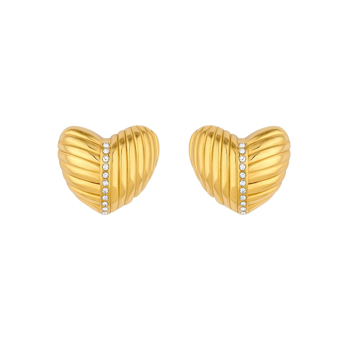 Inicio Gold Plated Ridge Heart Earrings - Gift Pouch