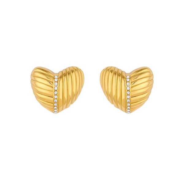 Inicio Gold Plated Ridge Heart Earrings - Gift Pouch