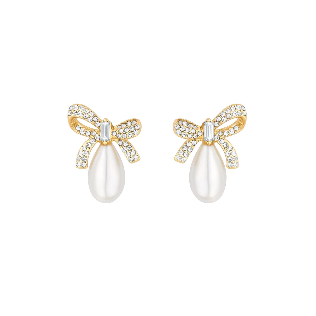 Jon Richard Gold Plated Pave Bow And Pear Drop Pearl Earrings