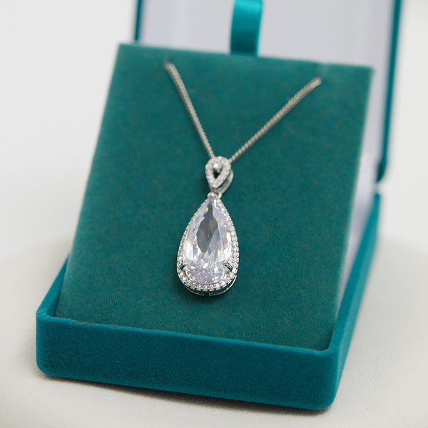 Jon Richard Rhodium Plated Cubic Zirconia Pear Drop Pendant - Gift Boxed