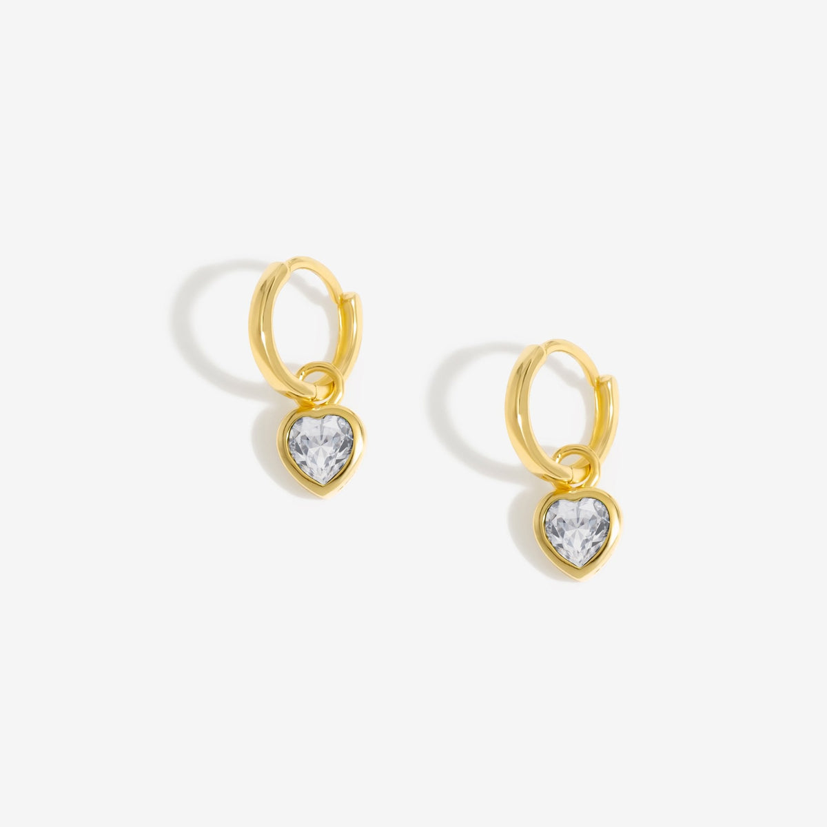 Inicio Gold Plated And Crystal Huggie Heart Charm Earrings - Gift Pouch