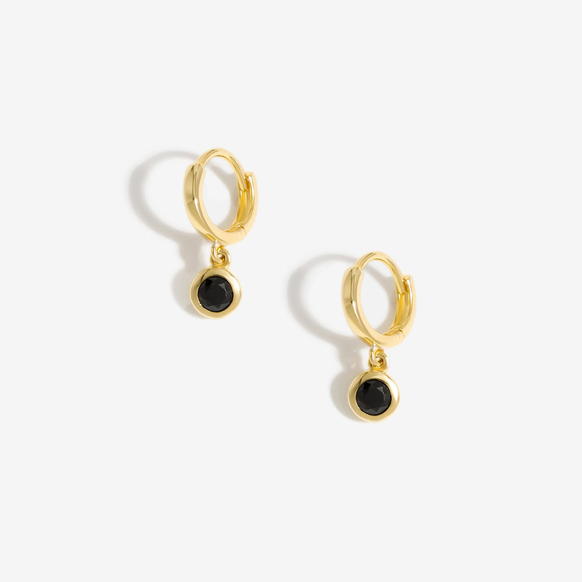 Inicio Gold Plated Jet Besel Charm Huggie Earrings - Gift Pouch