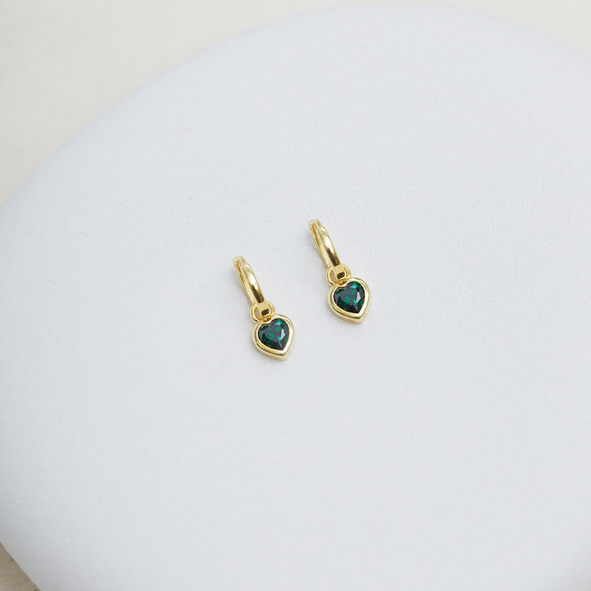 Inicio Gold Plated Green Heart Charm Earrings - Gift Pouch
